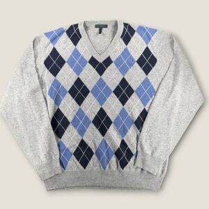 Enzo Mantovani 100% Cashmere Sweater Mens Medium M Argyle Made in Italy Blue